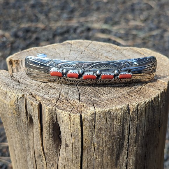Native American Coral Handmade Hair Pin Accessory Jewelry Barrette Clip** - Picture 3 of 9